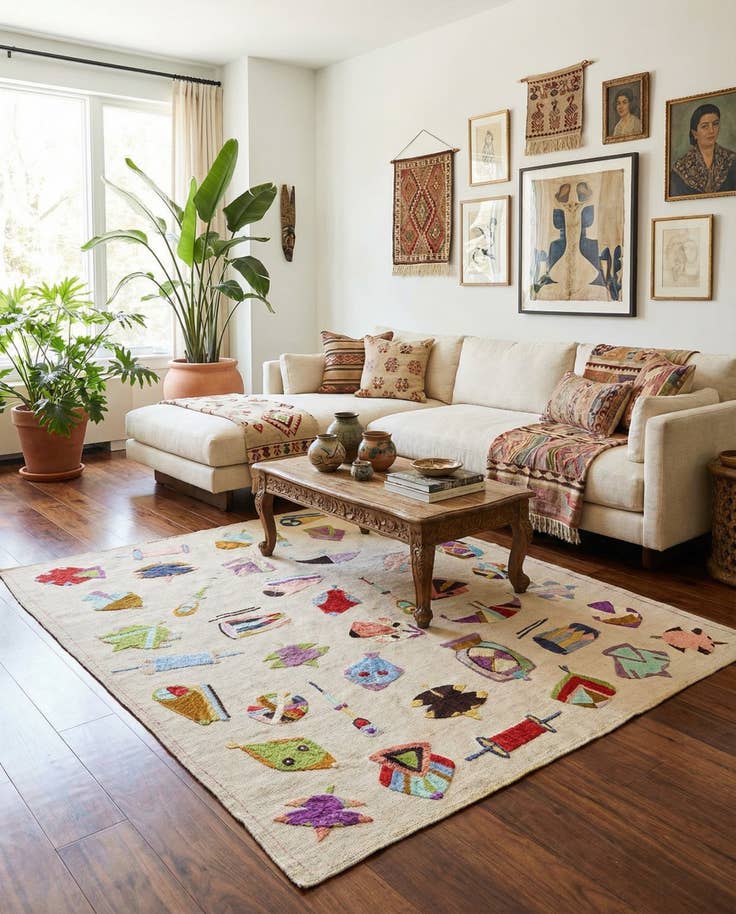 Detail image of 5' 4 x 6' 2 Hand Woven Kilim Suzani Wool Square Rug