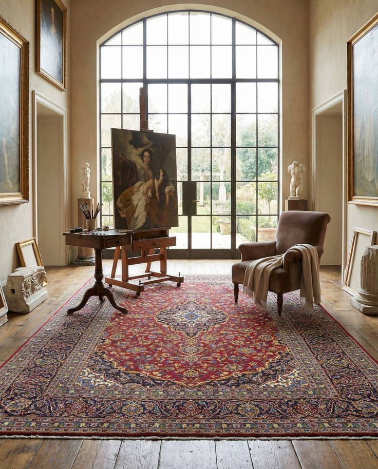 Detail image of 8' 2 x 11' 5 Hand Knotted Kashan Persian Wool Rug