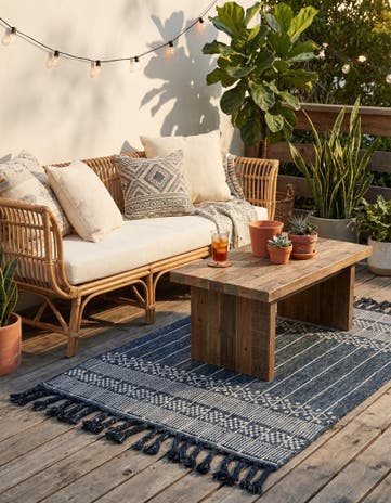 Navy Blue Easy-Clean Eco Bohemian Indoor / Outdoor Rug
