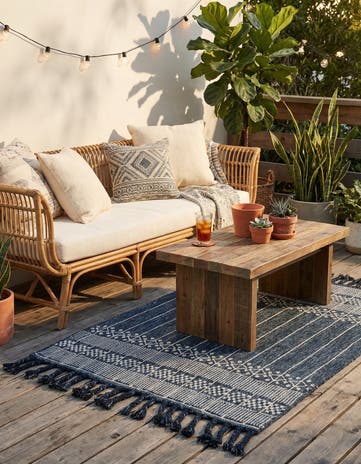 Navy Blue Easy-Clean Eco Bohemian Indoor / Outdoor Rug