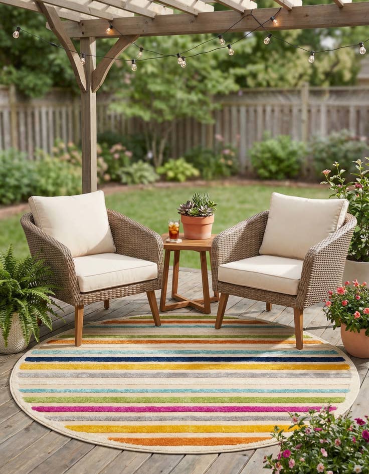 Detail image of 5' 3 x 5' 3  Washable Aruba Indoor / Outdoor Round Rug