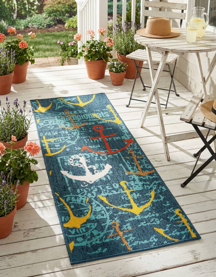 Detail image of 2' x 5'  Washable Coastal Indoor / Outdoor Runner Rug