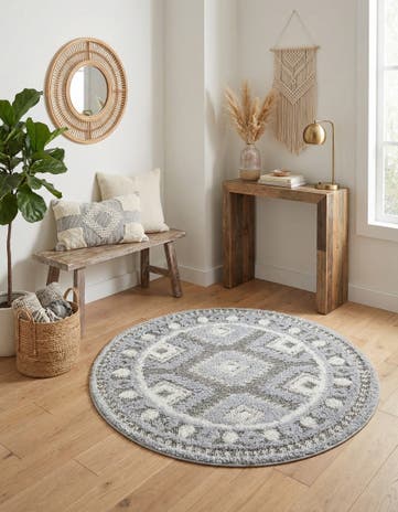Gray Boho Round Rug