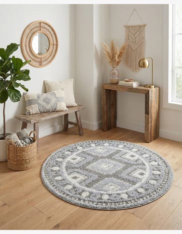 Gray Boho Round Rug