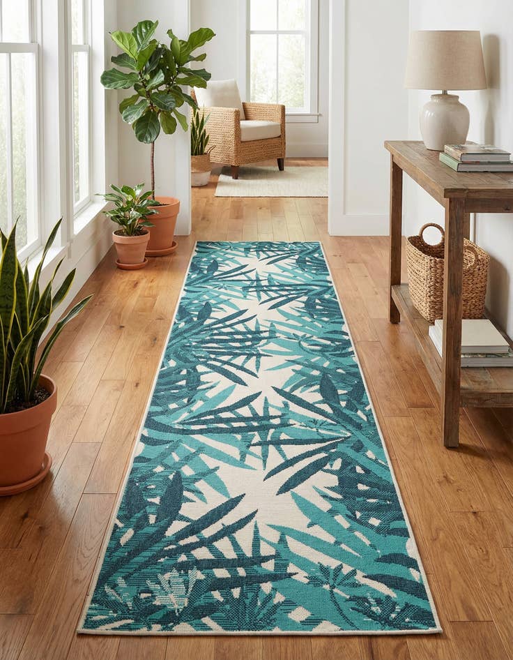Detail image of 2' 7 x 12'  Washable Botanical Indoor / Outdoor Runner Rug