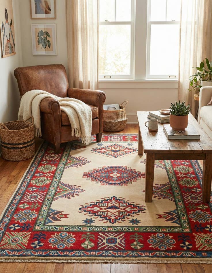 Detail image of 4' x 5' 9  Hand Knotted Kazak Rug