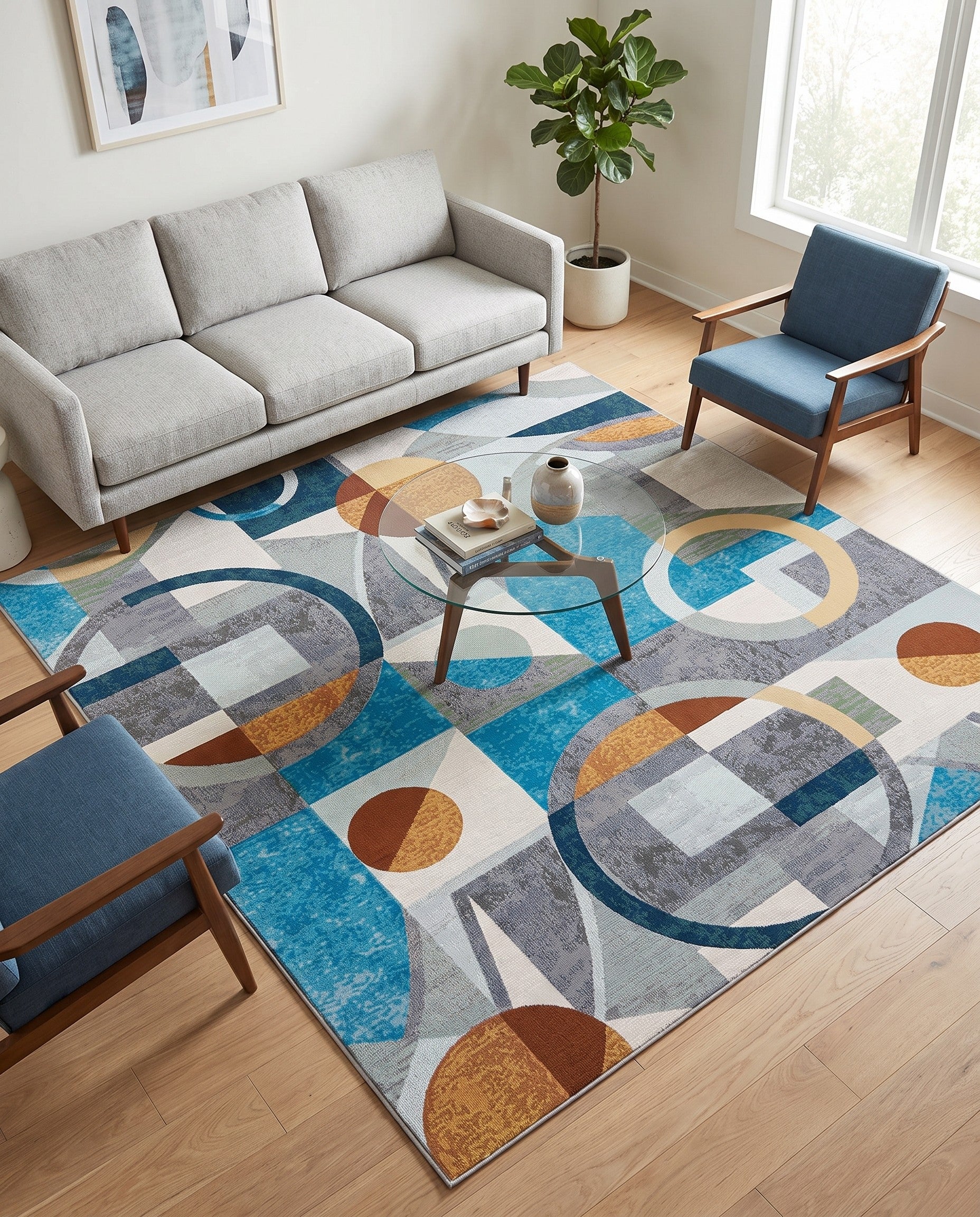 7' 10 x 7' 10 Easy-Clean Modern Indoor / Outdoor Square Rug