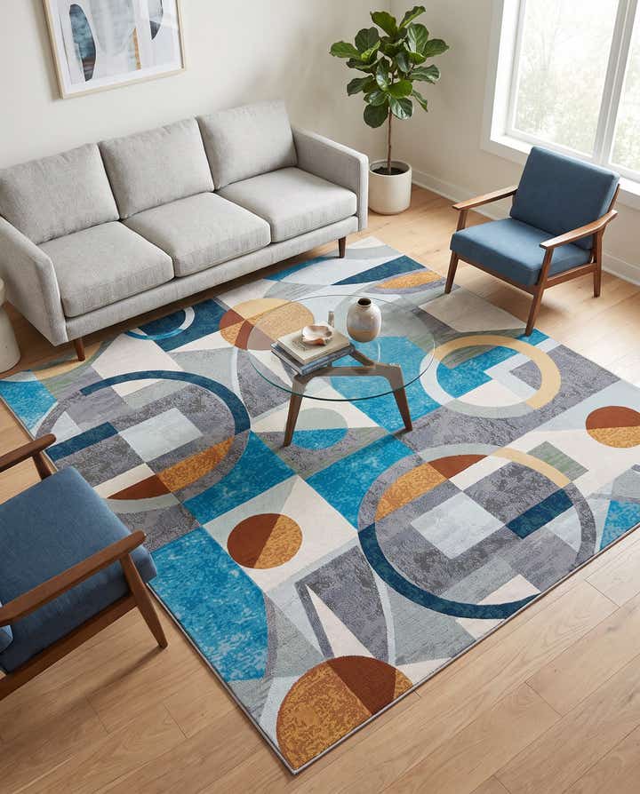 7' 10 x 7' 10 Easy-Clean Modern Indoor / Outdoor Square Rug