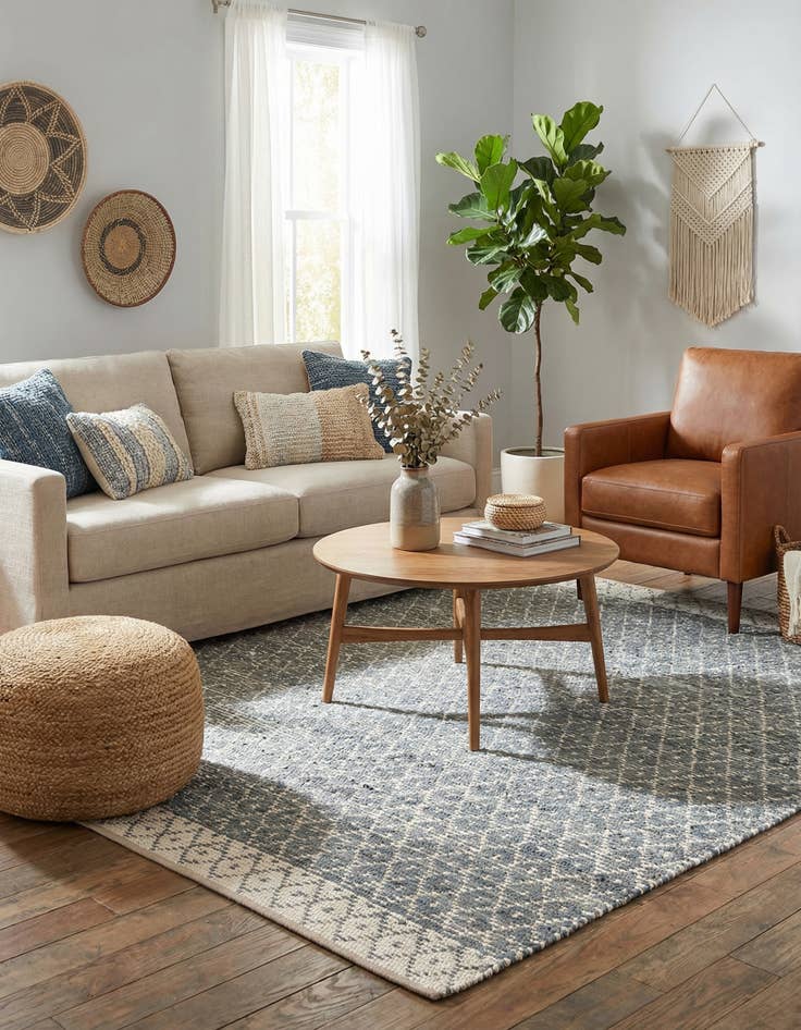 Detail image of 8' x 8'  Hand Woven Chindi Trellis Square Rug