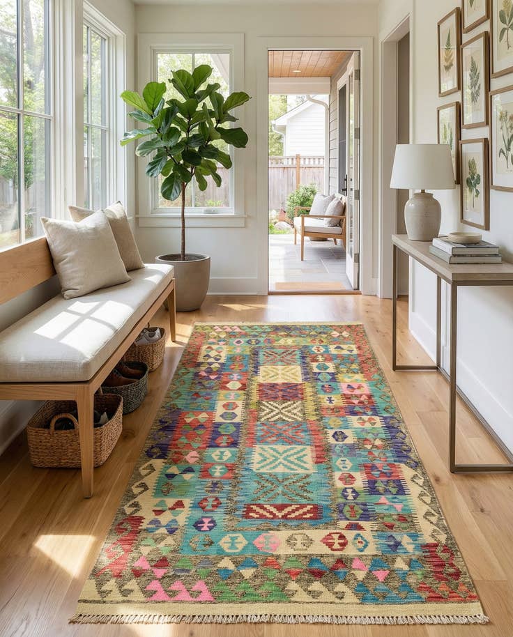 Detail image of 3' 4 x 6' 7 Hand Woven Kilim Maymana Wool Runner Rug