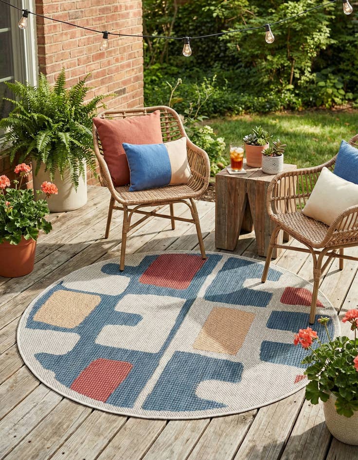 Detail image of 3' 3 x 3' 3  Washable Baja Indoor / Outdoor Round Rug