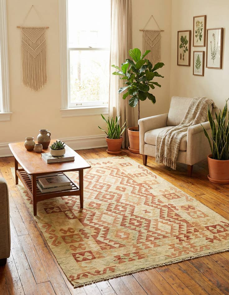 Detail image of  3' 9 x 6' 3  Hand Woven Kilim Waziri Wool Rug