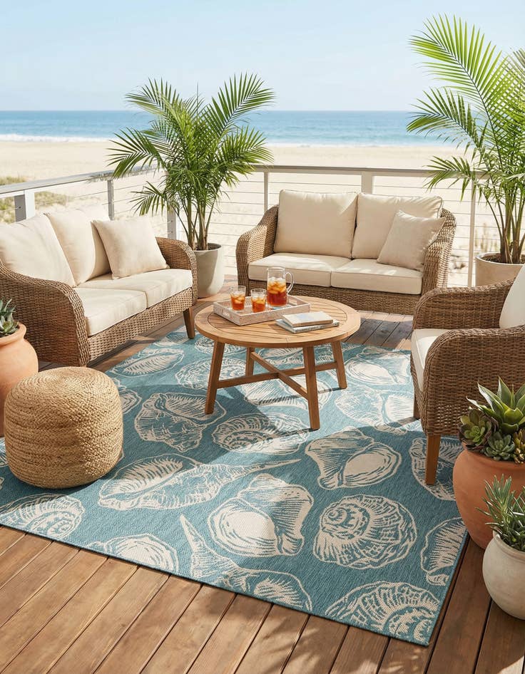 Detail image of 10' x 10'  Washable Coastal Indoor / Outdoor Square Rug