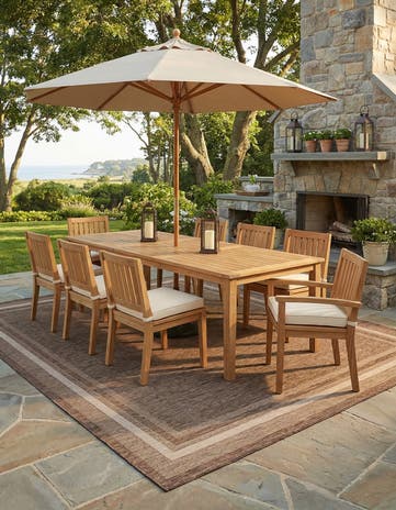 Brown Easy-Clean Border Indoor / Outdoor Square Rug