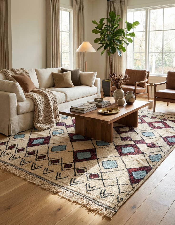 Detail image of 8' x 10'  Hand Knotted Moroccan Wool Rug