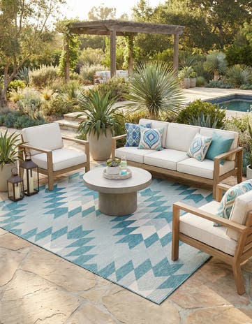 Aqua Easy-Clean Modern Indoor / Outdoor Square Rug