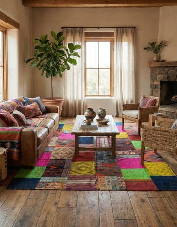 6' 8 x 9' 8 Hand Woven Kilim Patchwork Wool Rug
