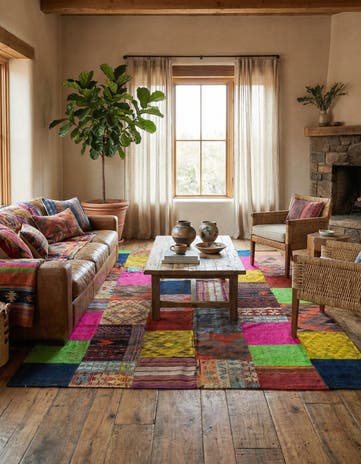 6' 8 x 9' 8 Hand Woven Kilim Patchwork Wool Rug