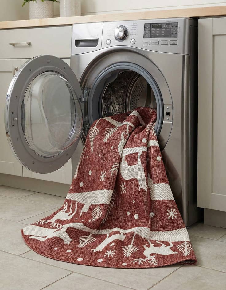 Detail image of  5' 3 x 5' 3  Washable Holiday Indoor / Outdoor Round Rug