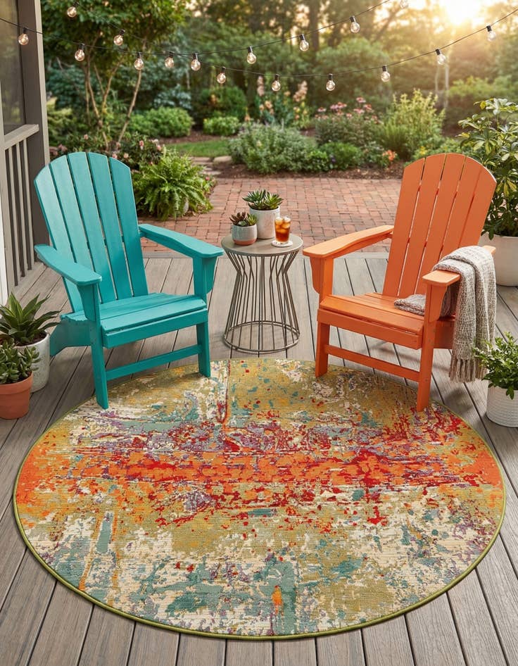 Detail image of 4' x 4'  Washable Modern Indoor / Outdoor Round Rug