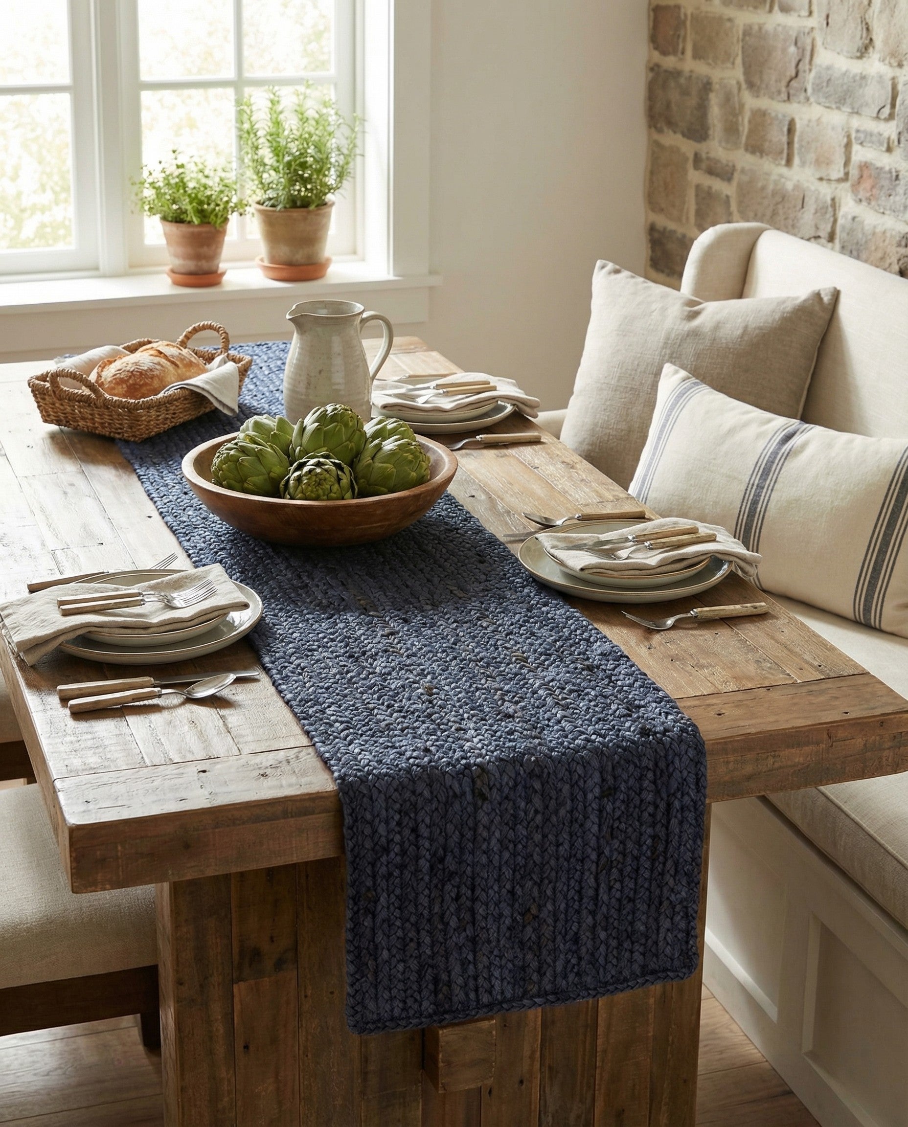  1' 2 x 4' 1  Hand Braided Jute Table Runner Rug