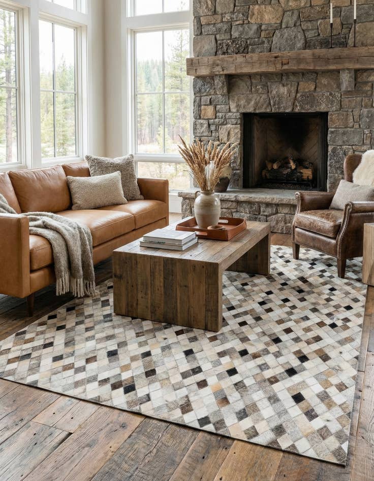 Detail image of 4' 7 x 6' 7 Cowhide Stocks Rug