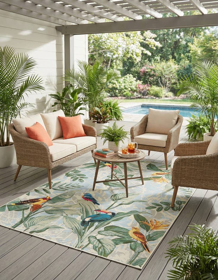 Detail image of 6' x 9'  Washable Botanical Indoor / Outdoor Rug