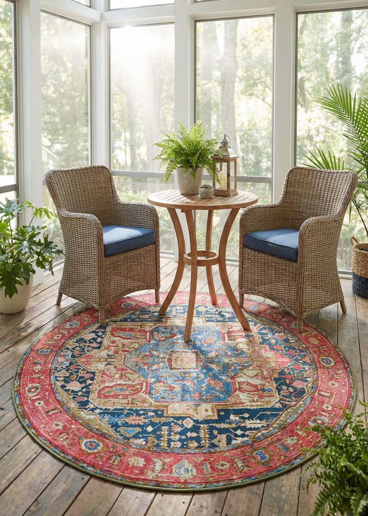 5' x 5' Easy-Clean Traditional Indoor / Outdoor Round Rug