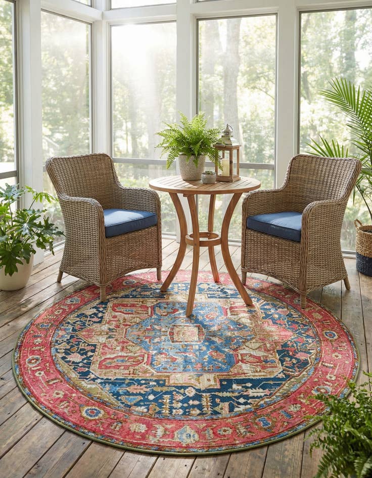Detail image of  5' x 5'  Washable Traditional Indoor / Outdoor Round Rug
