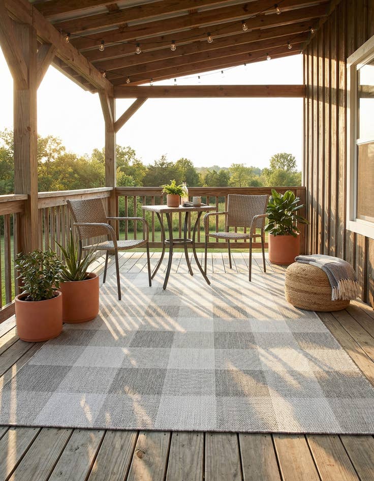 Detail image of  5' 3 x 7'  Washable Checkered Indoor / Outdoor Rug