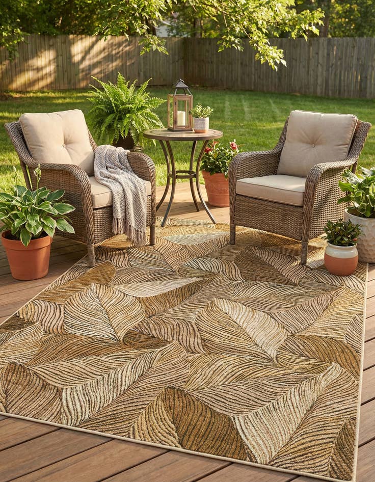 Detail image of 5' 3 x 8'  Washable Botanical Indoor / Outdoor Rug