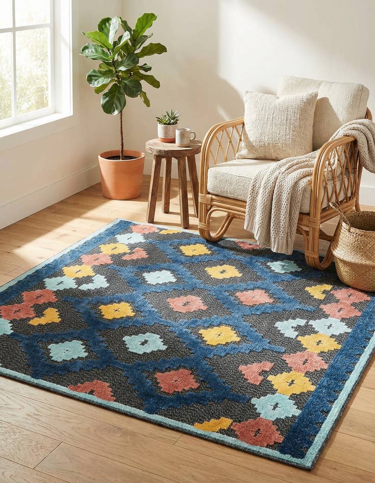 Detail image of 5' 3 x 5' 3  Washable Belize Indoor / Outdoor Square Rug