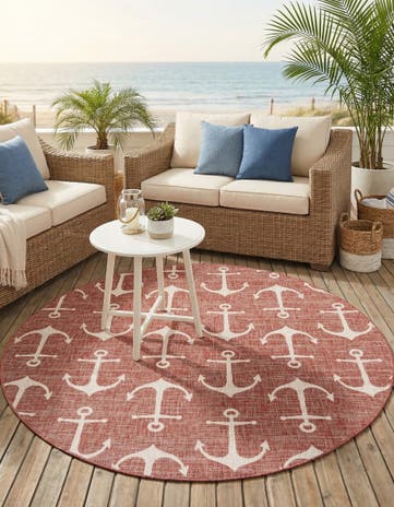 7' 10 x 7' 10 Easy-Clean Coastal Indoor / Outdoor Round Rug