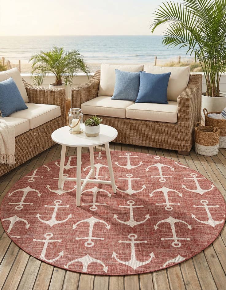 Detail image of 7' 10 x 7' 10 Easy-Clean Coastal Indoor / Outdoor Round Rug