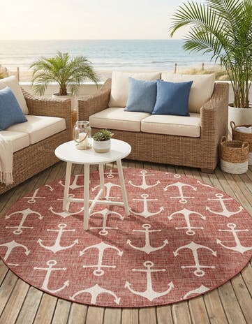7' 10 x 7' 10 Easy-Clean Coastal Indoor / Outdoor Round Rug