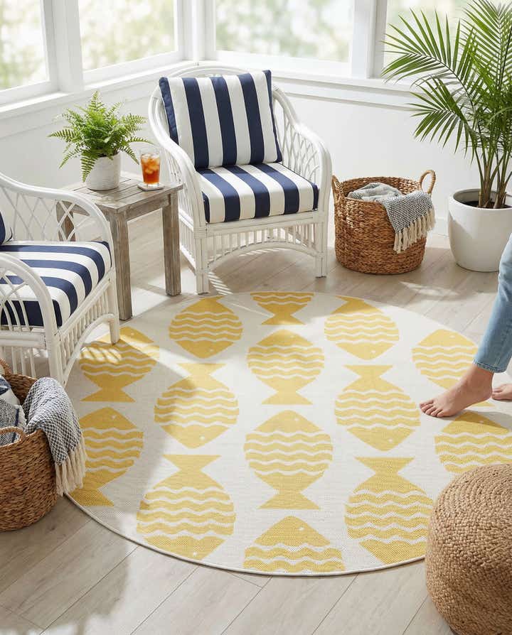 6' 1 x 6' 1 Easy-Clean Coastal Indoor / Outdoor Round Rug