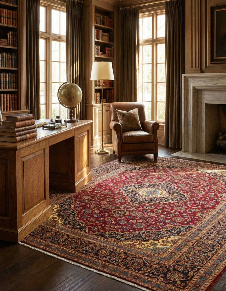 Detail image of  9' 9 x 13' 3  Hand Knotted Kashan Persian Wool Rug