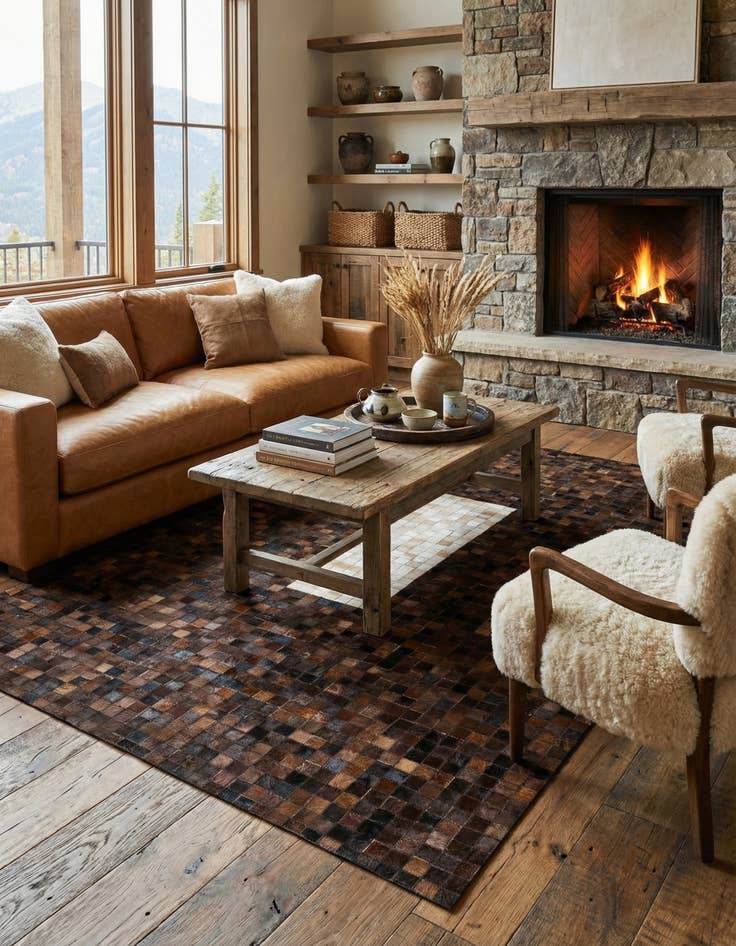 Detail image of 5' 2 x 8' 1 Cowhide Stocks Rug