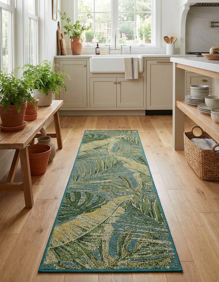 Detail image of 2' x 8' Easy-Clean Botanical Indoor / Outdoor Runner Rug