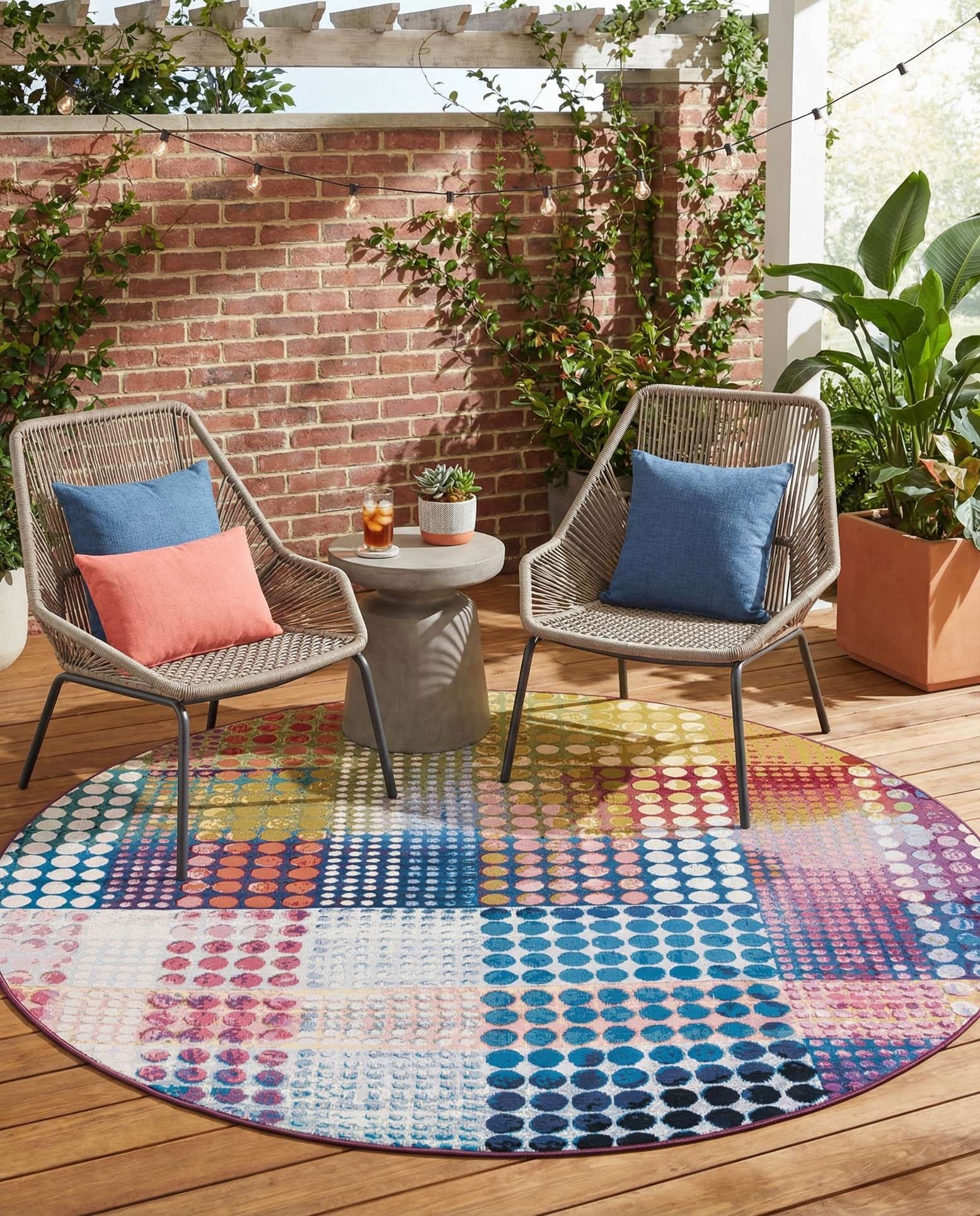 8' x 8' Easy-Clean Modern Indoor / Outdoor Round Rug