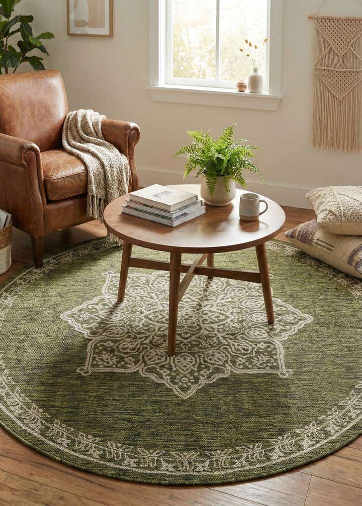 5' 3 x 5' 3 Easy-Clean Traditional Indoor / Outdoor Round Rug