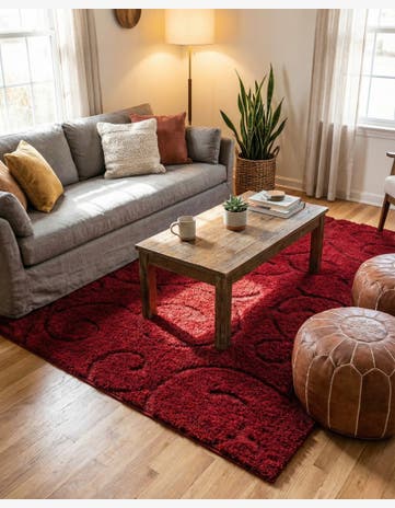 Red Botanical Shag Rug