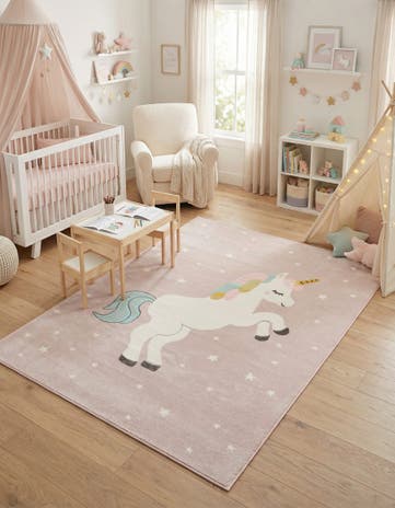 Pink Unicorn Whimsy Kids Rug
