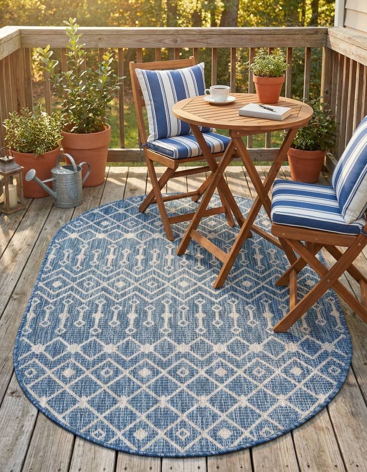 Detail image of  3' x 5' 3  Washable Lattice Indoor / Outdoor Oval Rug