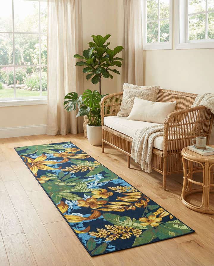 2' 7 x 10' Easy-Clean Botanical Indoor / Outdoor Runner Rug