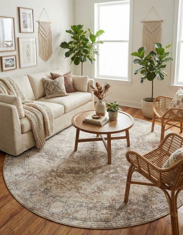 Ivory Oregon Round Rug