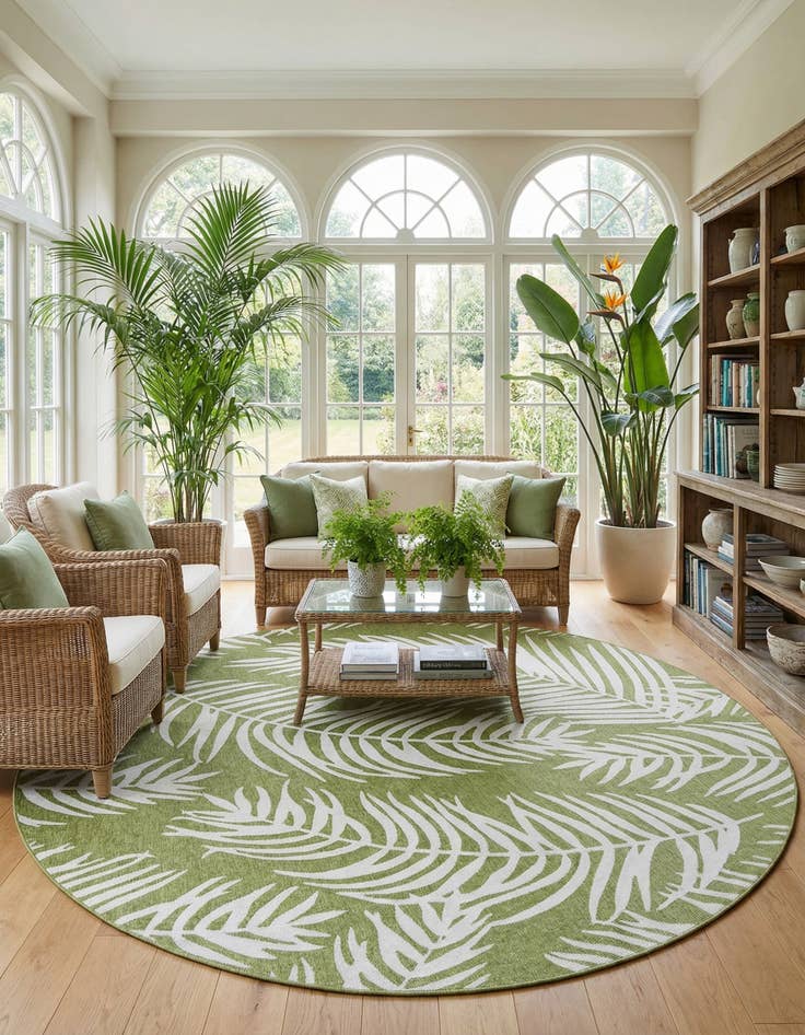 Detail image of 12' x 12'  Washable Botanical Indoor / Outdoor Round Rug