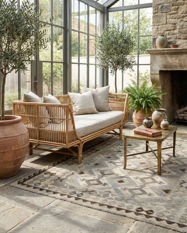 5' 3 x 6' 6 Hand Woven Kilim Maymana Wool Rug