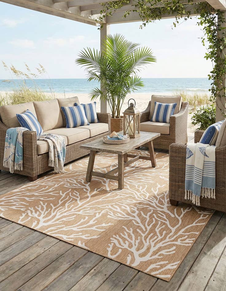 Detail image of 7' 10 x 10'  Washable Coastal Indoor / Outdoor Rug