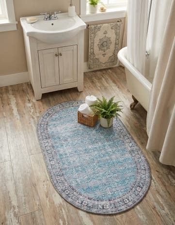 Blue Washable Timeless Oval Rug